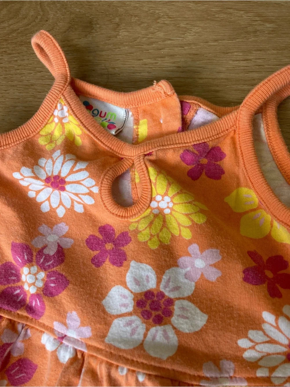 Vintage Gum Balls Orange Floral Cotton Romper with Keyhole Top